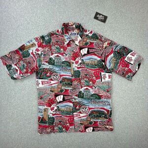 Reyn Spooner Sports Wisconsin Badgers Shirt Mens M Hawaiian‎ Aloha Rayon Campus